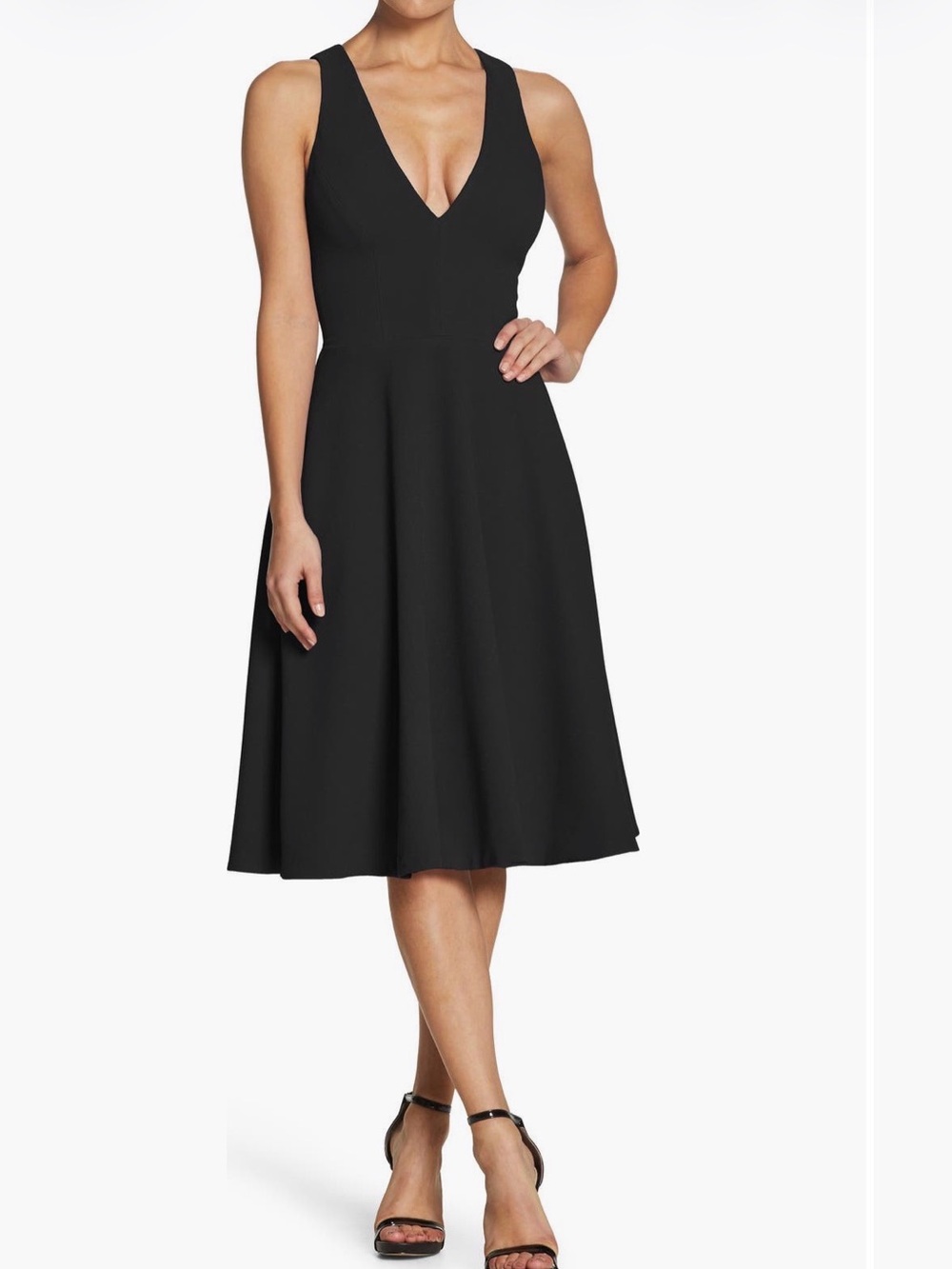 Dress the Population Black V-Neck A-Line Midi Dress size small